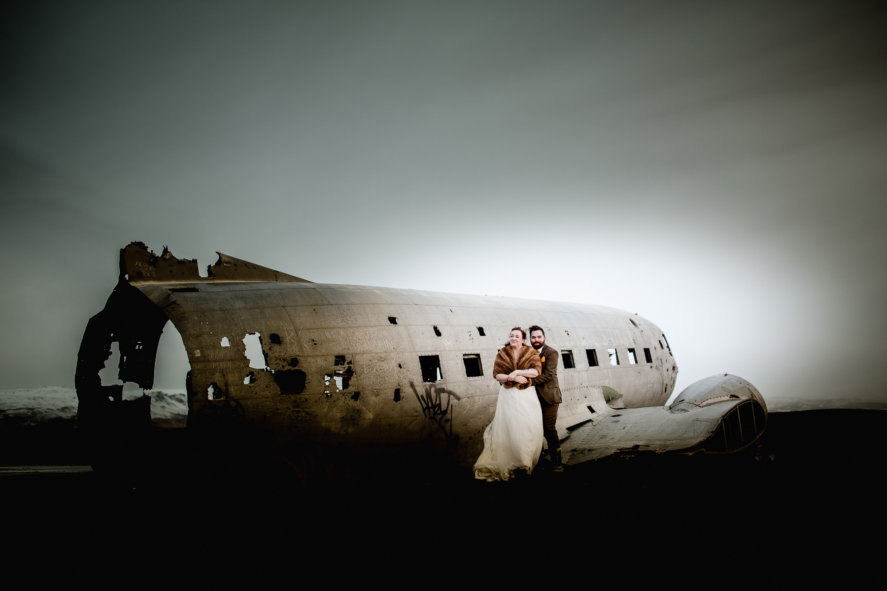 Sólheimasandur plane wreck wedding photography, black sand beach