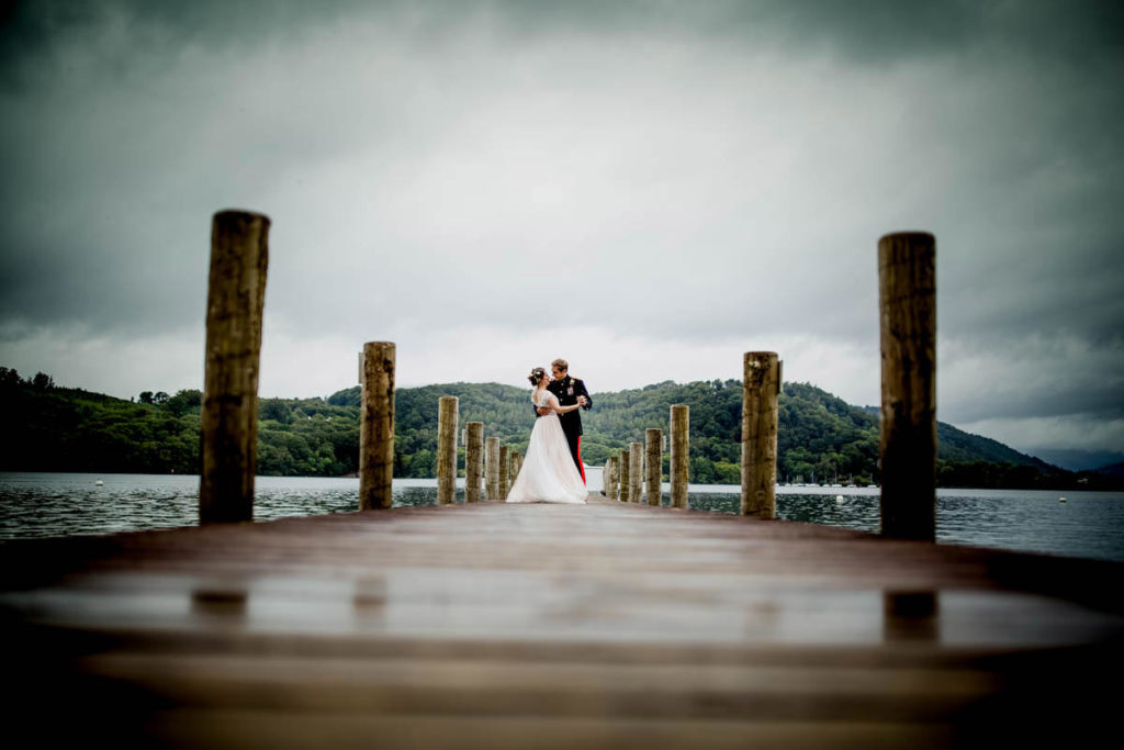 storrs hall jetty wedding photo of bride and groom