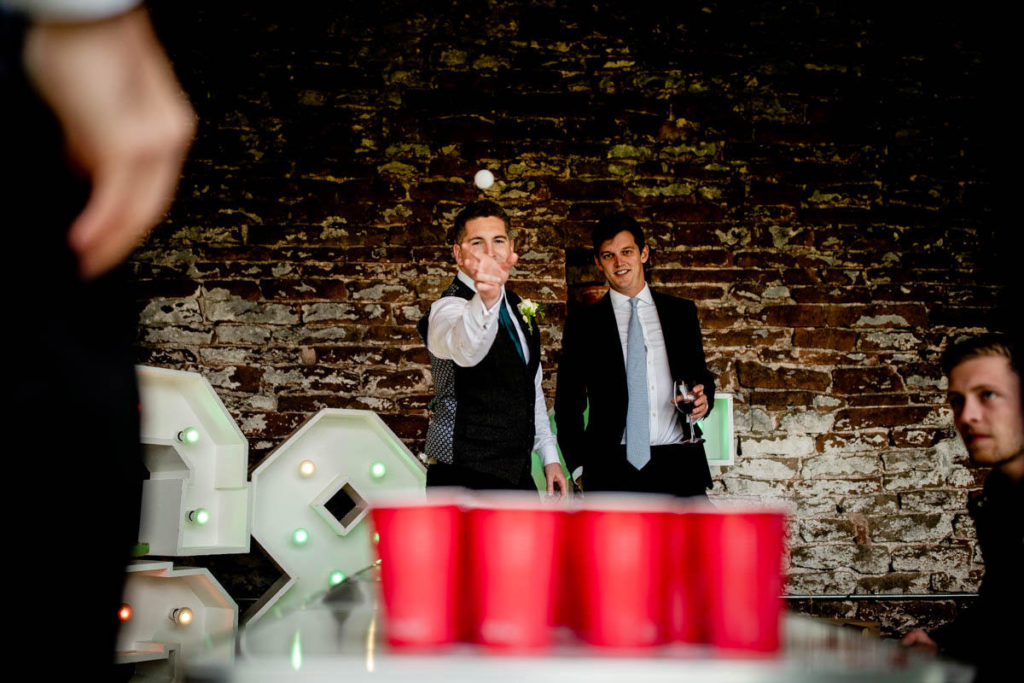 beer pong at a wedding in high barn edenhall
