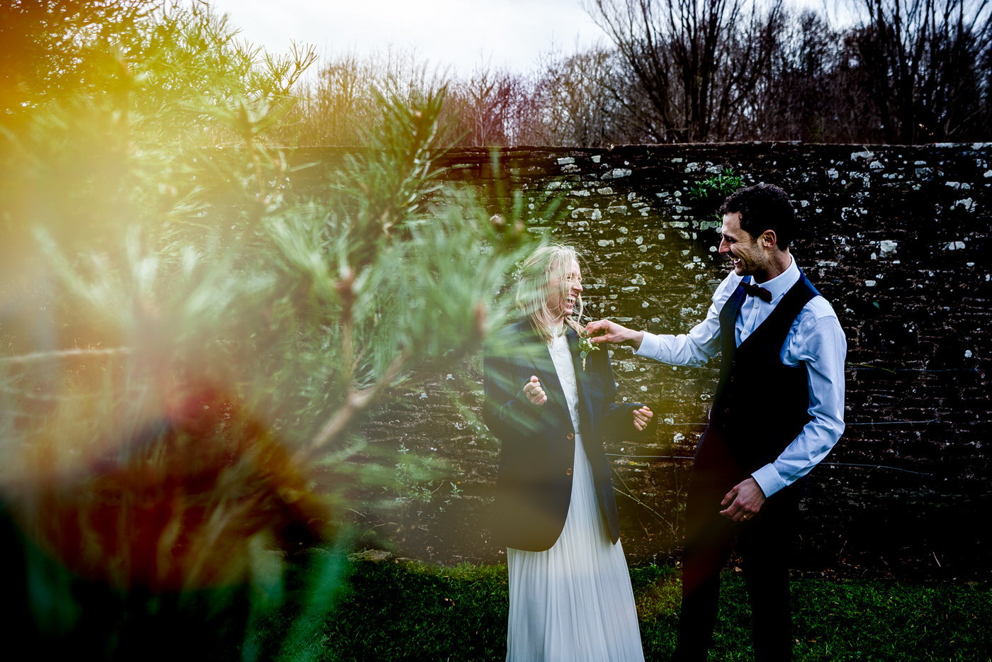 A wedding couple with lens glare